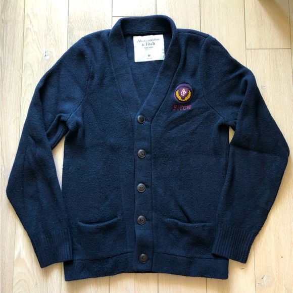 Abercrombie & Fitch Varsity Embroidered Cardigan in Navy Men’s Size M - Picture 1 of 12